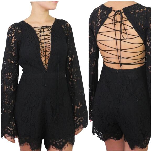 Revolve Olivaceous Black Lace Up Bodysuit Sexy Formal Open Back Small - Picture 3 of 7